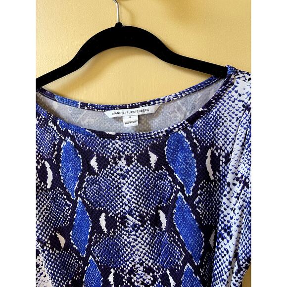 DVF Diane Von Furstenberg Sleeveless Python Print Silk Mini Dress Blue Size 6 - Picture 7 of 9